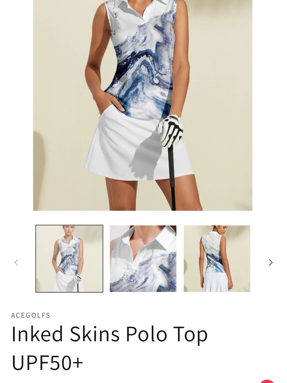Acegolfs Inked Skins Blue Marble Polo Top - Sleeveless